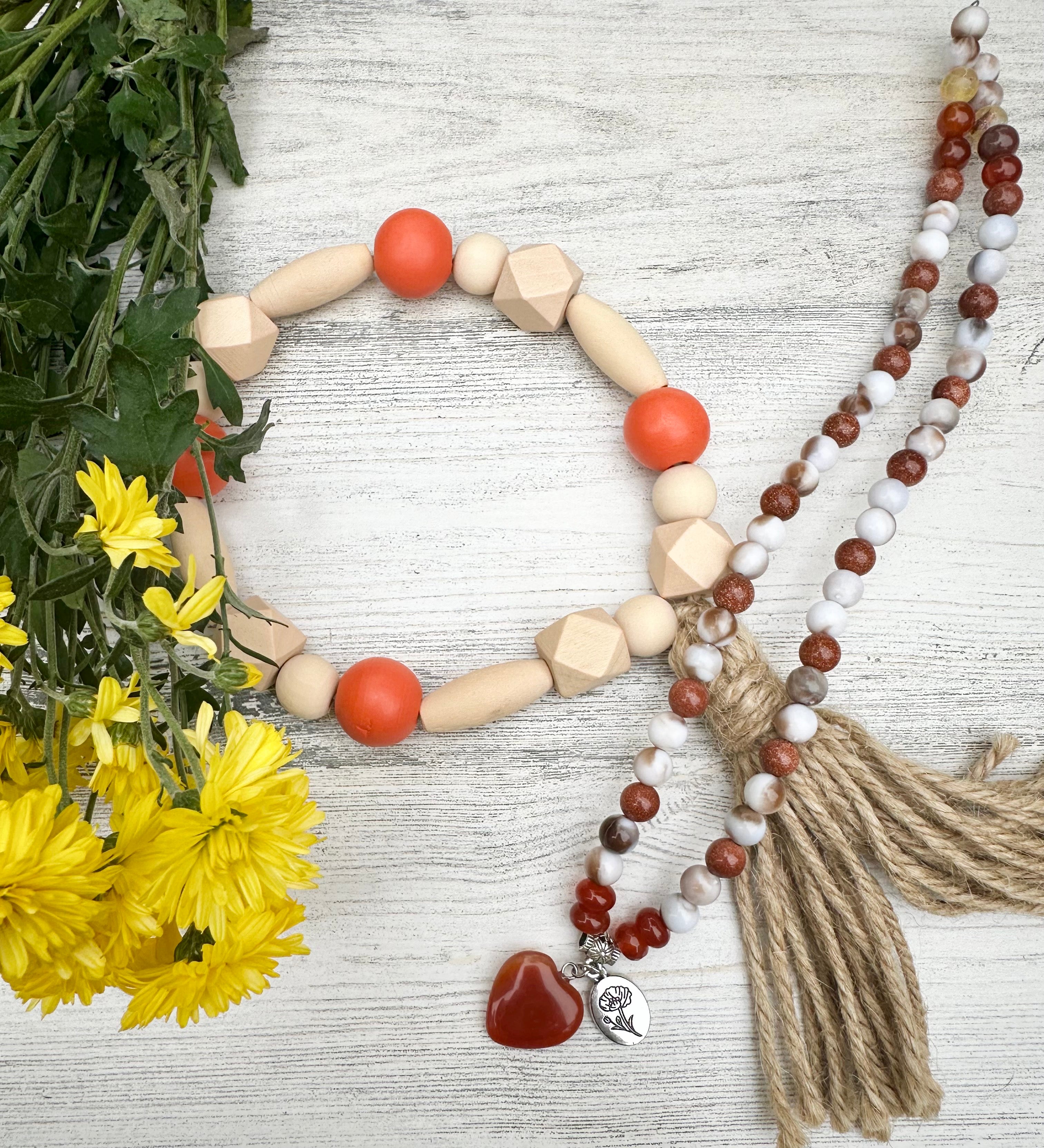 January Birth Flower Necklace-Carnation + Carnelian